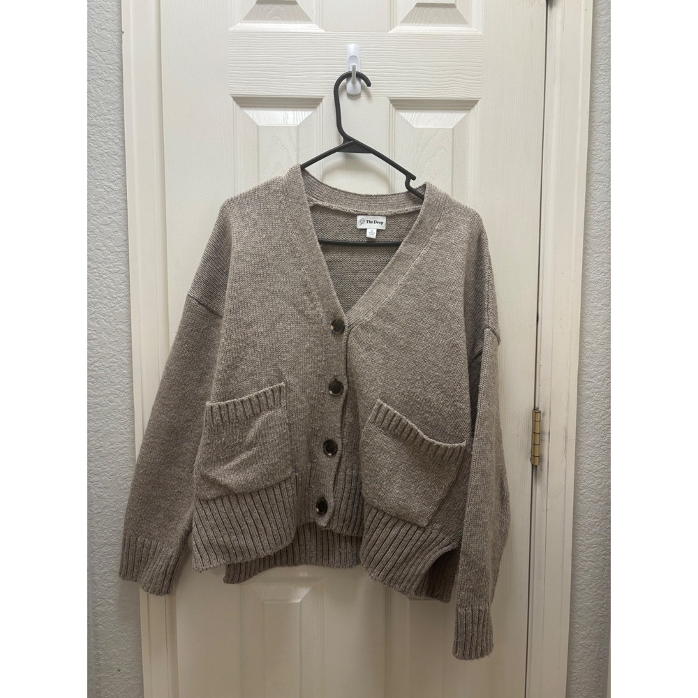 THE DROP Brown Chunky Drop Shoulder Cropped Boxy Buttoned Cardigan Sz M